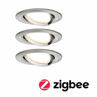 SmartHome Zigbee LED Einbauleuchte Nova Plus 3er Set schwenkbar rund 84mm 50° Coin 3x6W 3x460lm 230V 2700K Eisen gebürstet