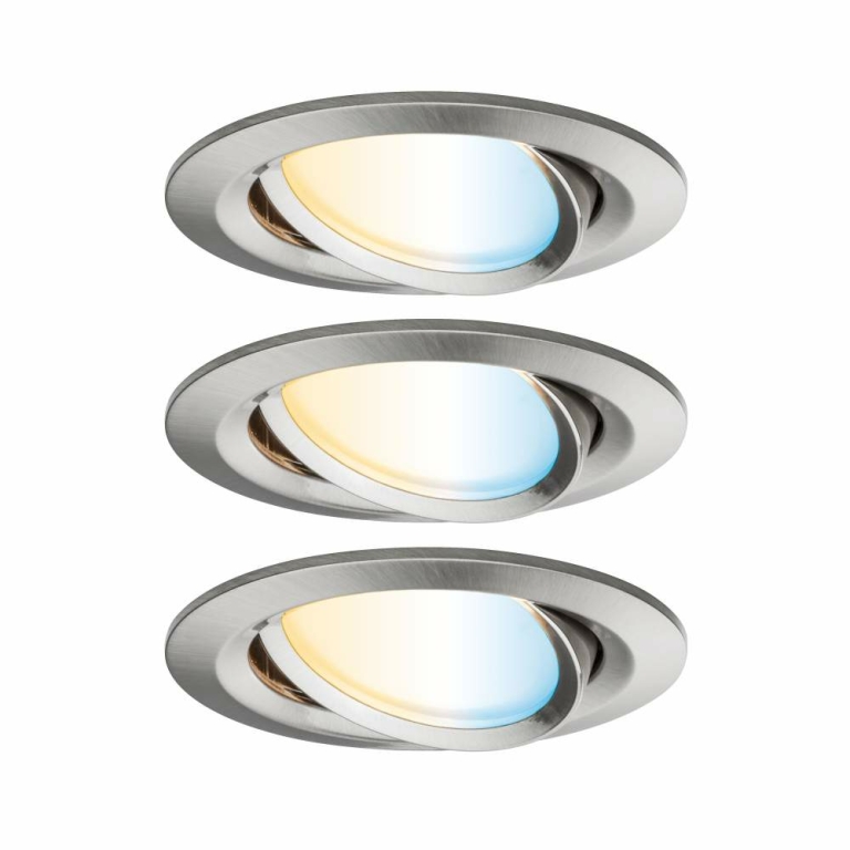 Paulmann SmartHome Zigbee LED Einbauleuchte Nova Plus 3er Set schwenkbar rund 84mm 50° Coin 3x6W 3x470lm 230V Tunable White Eisen gebürstet