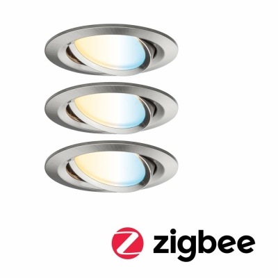 Paulmann SmartHome Zigbee LED Einbauleuchte Nova Plus 3er Set schwenkbar rund 84mm 50° Coin 3x6W 3x470lm 230V Tunable White Eisen gebürstet