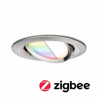 SmartHome Zigbee LED Einbauleuchte Nova Plus schwenkbar rund 84mm 50° Coin 2,5W 85lm 230V RGBW Eisen gebürstet