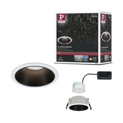 Paulmann LED Einbauleuchte Cole Coin Weiß/Schwarz matt 6W 470lm 2700K IP44 3-Step-Dim