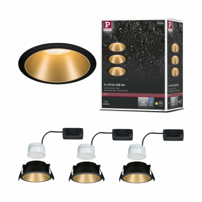 Paulmann LED Einbauleuchte Cole Coin Schwarz/Gold matt 3er-Set 6W 470lm 2700K IP44 3-Step-Dim