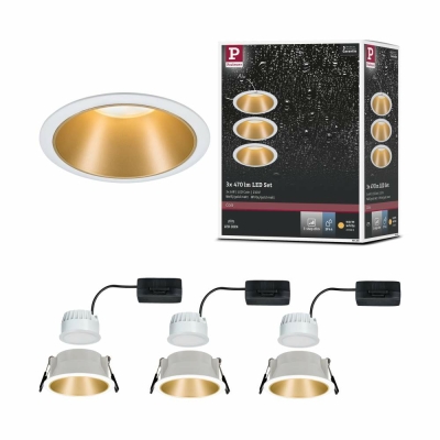 Paulmann LED Einbauleuchte Cole Coin Weiß/Gold matt 3er-Set 6W 470lm 2700K IP44 3-Step-Dim