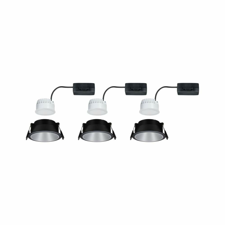 Paulmann LED Einbauleuchte Cole Coin Schwarz/Silber 3er-Set 6W 470lm 2700K IP44 3-Step-Dim