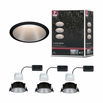 Paulmann LED Einbauleuchte Cole Coin Schwarz/Silber 3er-Set 6W 470lm 2700K IP44 3-Step-Dim