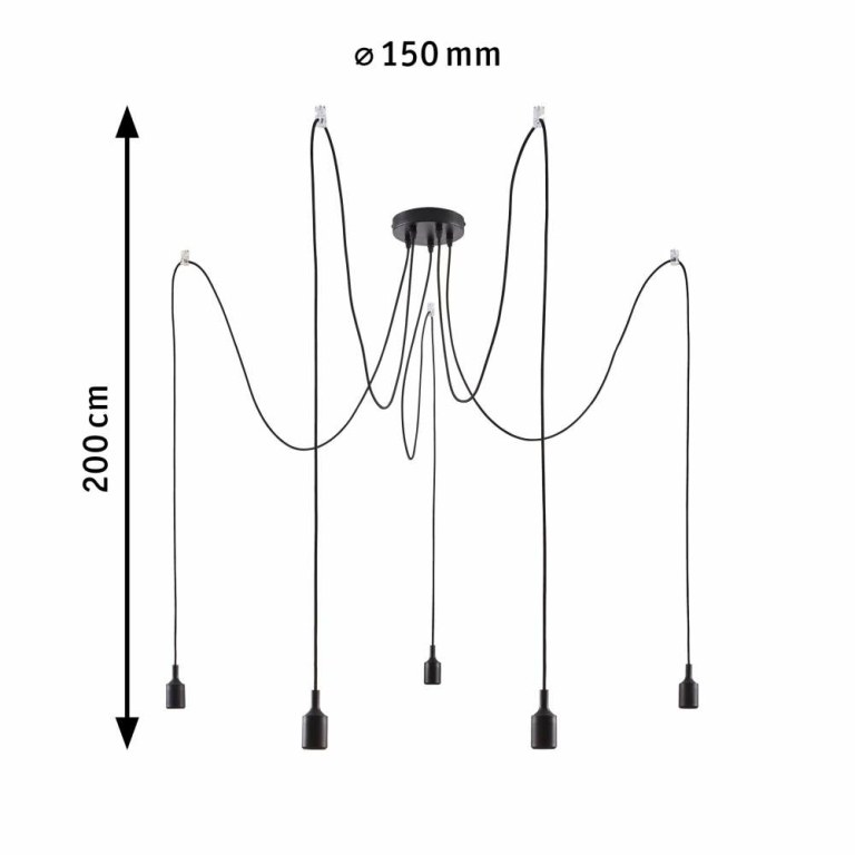 Paulmann Neordic Pendelleuchte Ketil E27 max. 5x60W Schwarz dimmbar Silikon/Metalll 5-flammig