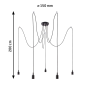 Neordic Pendelleuchte Ketil E27 max. 5x60W Schwarz dimmbar Silikon/Metalll 5-flammig