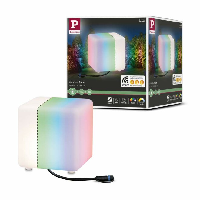 Plug & Shine LED Lichtobjekt Smart Home Zigbee RGBW Cube IP65 3000 - 6500K 2,8W Weiß