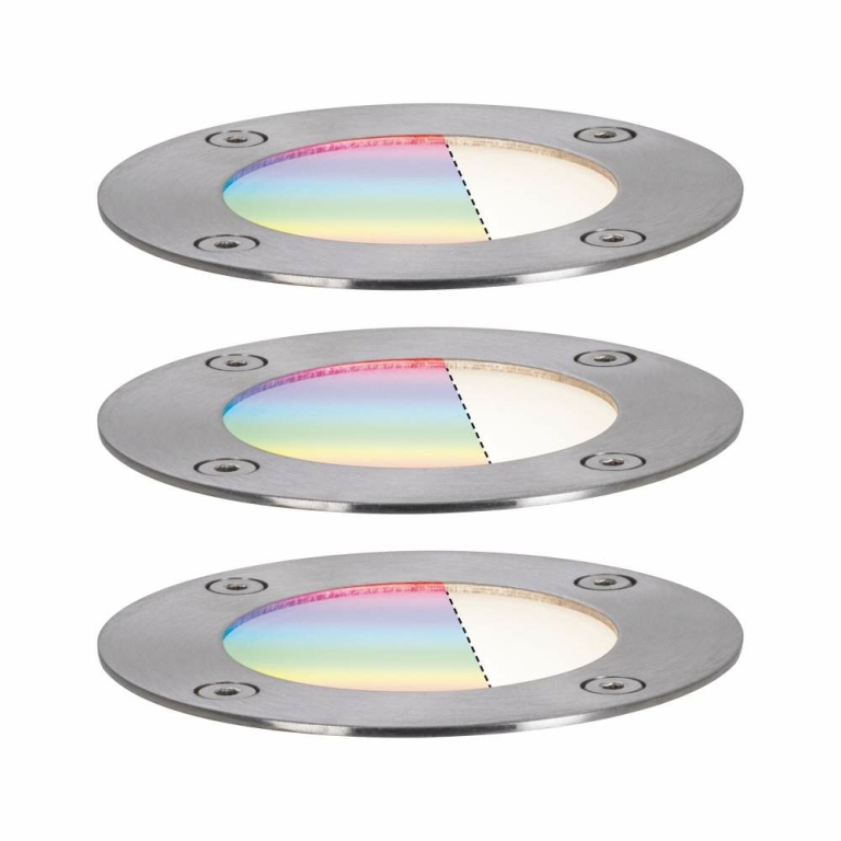 Paulmann Plug & Shine LED Bodeneinbauleuchte Smart Home Zigbee RGBW Basisset IP65 RGBW+ 3x3,6W Silber