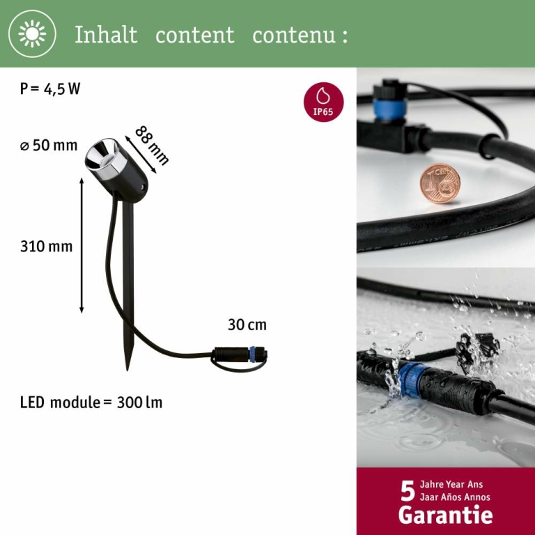 Paulmann Plug & Shine LED Gartenstrahler Smart Home Zigbee RGBW Pike Einzelspot IP65 3000 - 6500K 4,5W Anthrazit