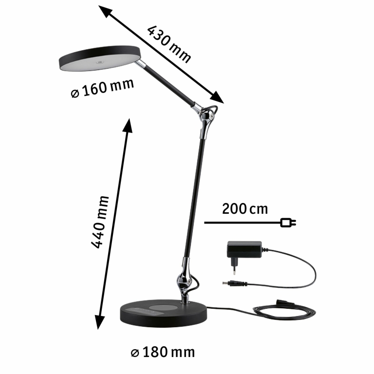 Paulmann LED Schreibtischleuchte Numis in schwarz mit QI Ladefunktion 1000lm - Stufenlos dimmbar 2700-6500K White Switch