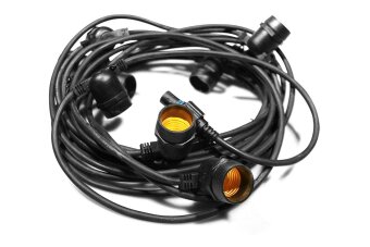 MK-Illumination StringLite®QF+, 20 E27 Fassungen, 10m, 2*5m ohne Leuchtmittel, schwarzes Kabel, 220-240V