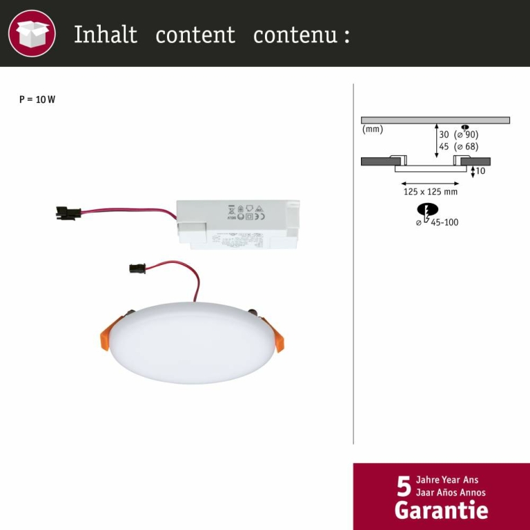 Paulmann LED Einbaupanel Veluna VariFit IP44 rund 125 8,5W 4.000K Satin