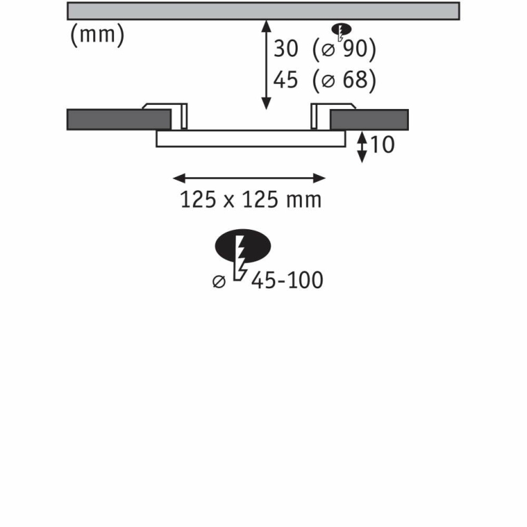 Paulmann LED Einbaupanel Veluna VariFit IP44 eckig 125x125mm 8,5W 3.000K Satin
