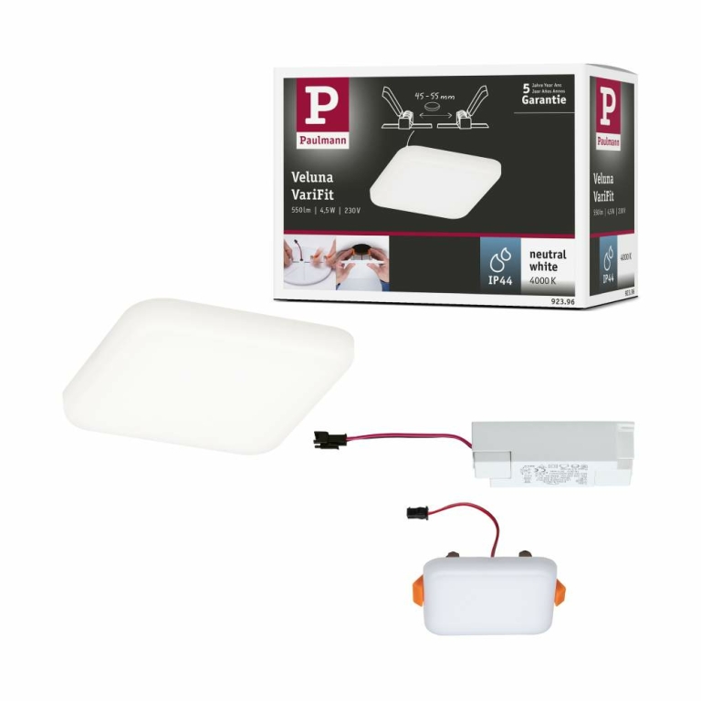 Paulmann LED Einbaupanel Veluna VariFit IP44 eckig 75x75mm 4,5W 4.000K Satin