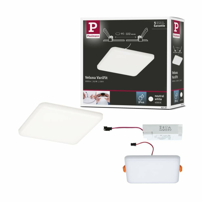 Paulmann LED Einbaupanel Veluna VariFit IP44 eckig 125x125mm 8,5W 4.000K Satin