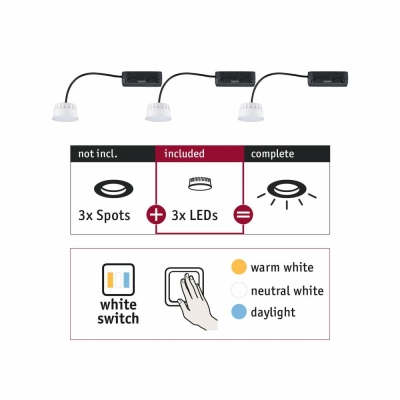 Paulmann Einbauleuchte Choose LED-Modul Coin 3er-Set 6,5W 2700-6500K White Switch 230V