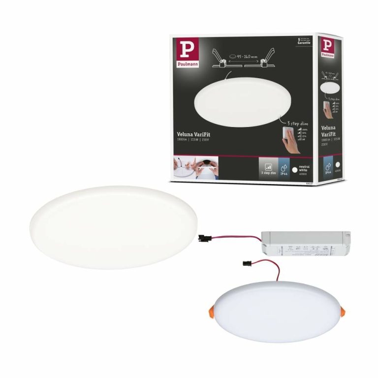 Paulmann LED Einbaupanel Veluna VariFit IP44 3-Stufen-dimmbar rund 185 17,5W 4.000K Satin