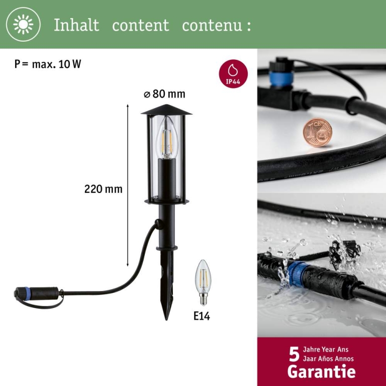 Paulmann Plug & Shine LED Pollerleuchte Classic Mini 22cm IP44 Anthrazit Einzelleuchte