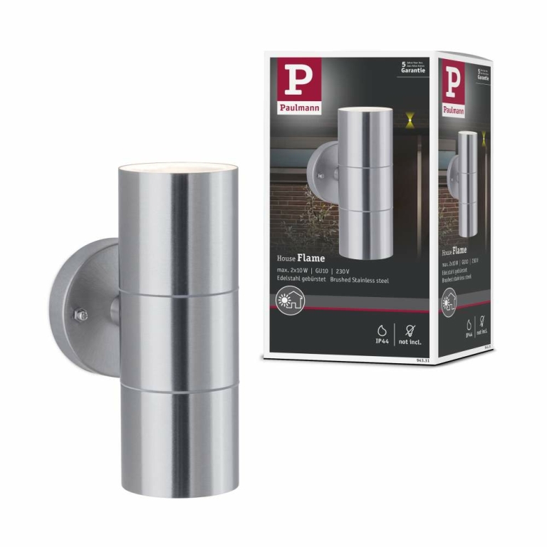 Paulmann 94331 House Außenwandleuchte Flame IP44 max. 2x35W GU10 Edelstahl  | Lampen1a | Wandleuchten