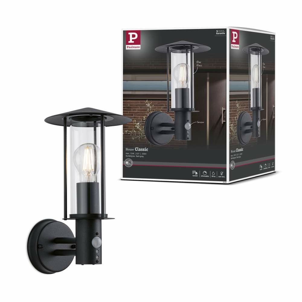 Lampen1a Classic | 94396 IP44 mit Paulmann Wandleuchte Outdoor E27 W Dunkelgrau max.