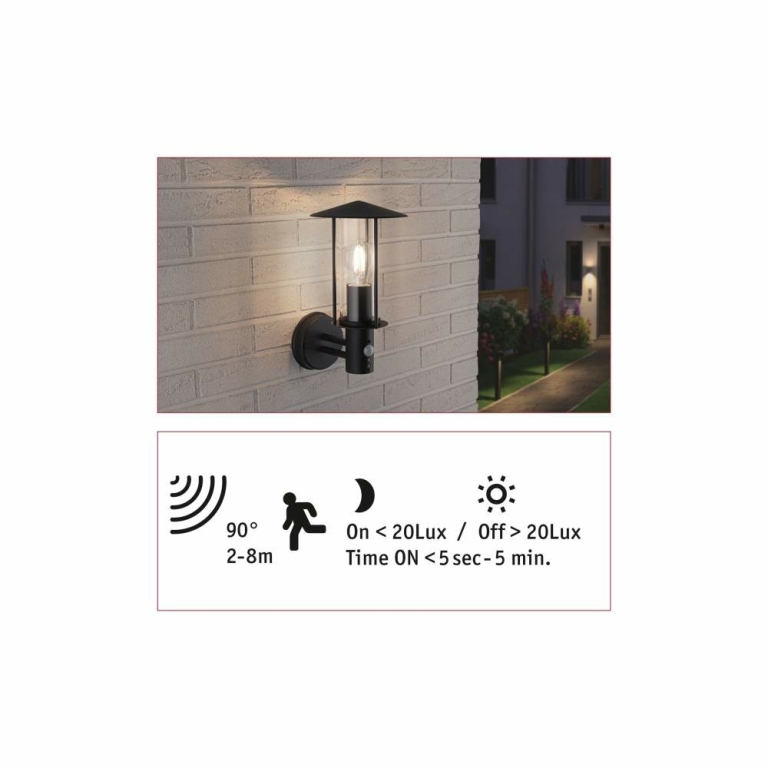 Paulmann Outdoor Wandleuchte Classic Dunkelgrau mit Bewegungsmelder IP44 E27 max. 15W