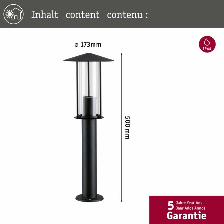 Paulmann Outdoor Pollerleuchte Classic Dunkelgrau IP44 E27 ohne Leuchtmittel