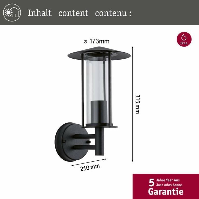 Paulmann Outdoor Wandleuchte Classic Dunkelgrau IP44  E27 max. 15W