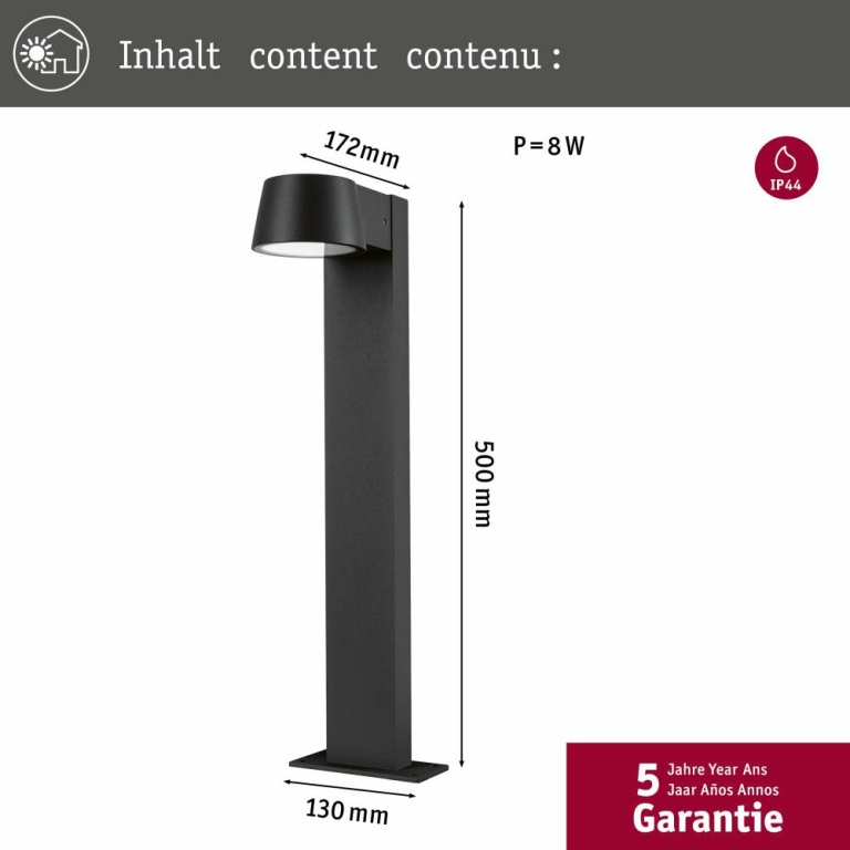 Paulmann Outdoor Pollerleuchte Capea Schwarz IP44 6W 230V Warmweiß