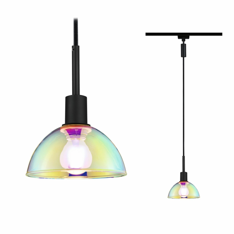 Paulmann URail Pendel Sarrasani Schwarz matt mit Dichroic Glasschirm E14 230V Pendelhöhe einstellbar