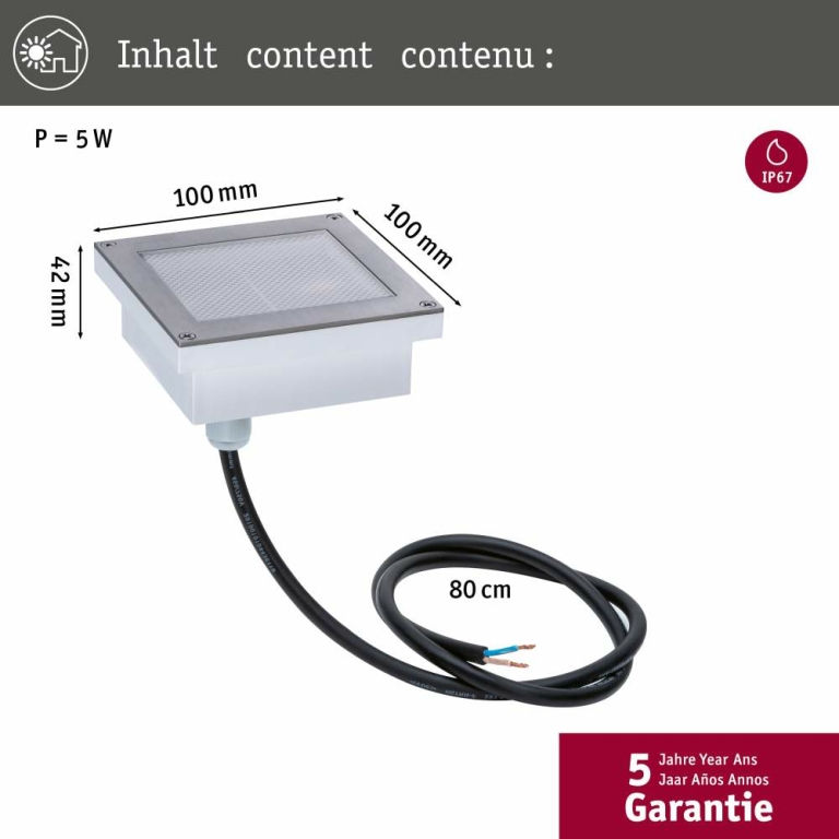 Paulmann LED Bodeneinbauleuchte Brick 10x10cm mit Bewegungsmelder & Dämmerungssensor aluminium grau rostfrei IP67 3000K 230V