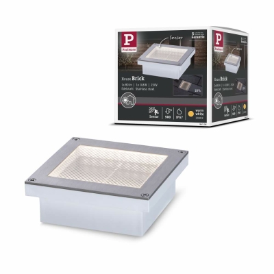 Paulmann LED Bodeneinbauleuchte Brick 10x10cm mit Bewegungsmelder & Dämmerungssensor aluminium grau rostfrei IP67 3000K 230V