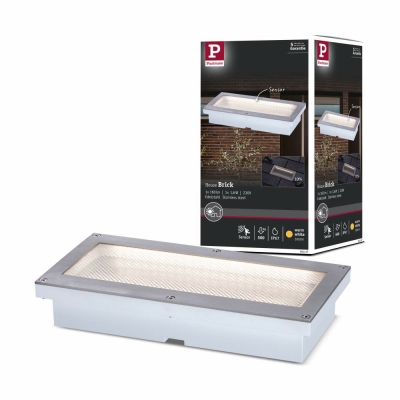 Paulmann LED Bodeneinbauleuchte Brick 20x10cm mit Bewegungsmelder & Dämmerungssensor aluminium grau rostfrei IP67 3000K 230V