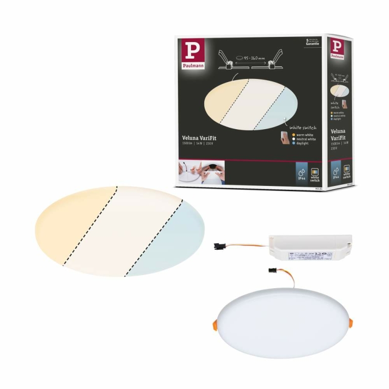 Paulmann 95382 LED Einbaupanel Veluna WhiteSwitch 215mm IP44 Deckenmontage  17W inkl. | Lampen1a