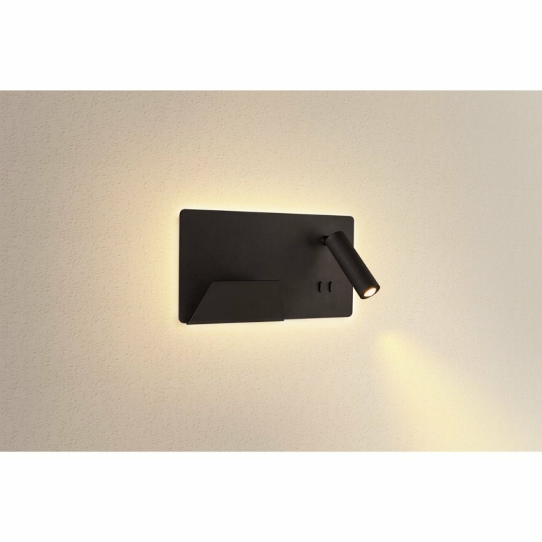 SLV SOMNILA SPOT Indoor LED Wandaufbauleuchte 3000K schwarz Version links inkl. USB Anschluss