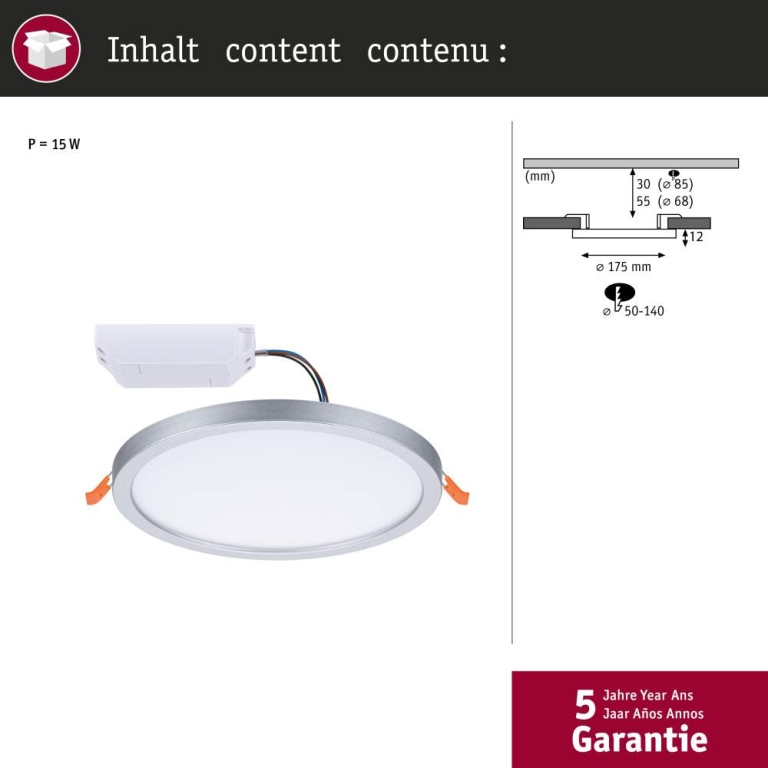 Paulmann LED Einbaupanel Areo VariFit IP44 rund 175mm 13W Chrom matt WarmDim-Stepschaltung