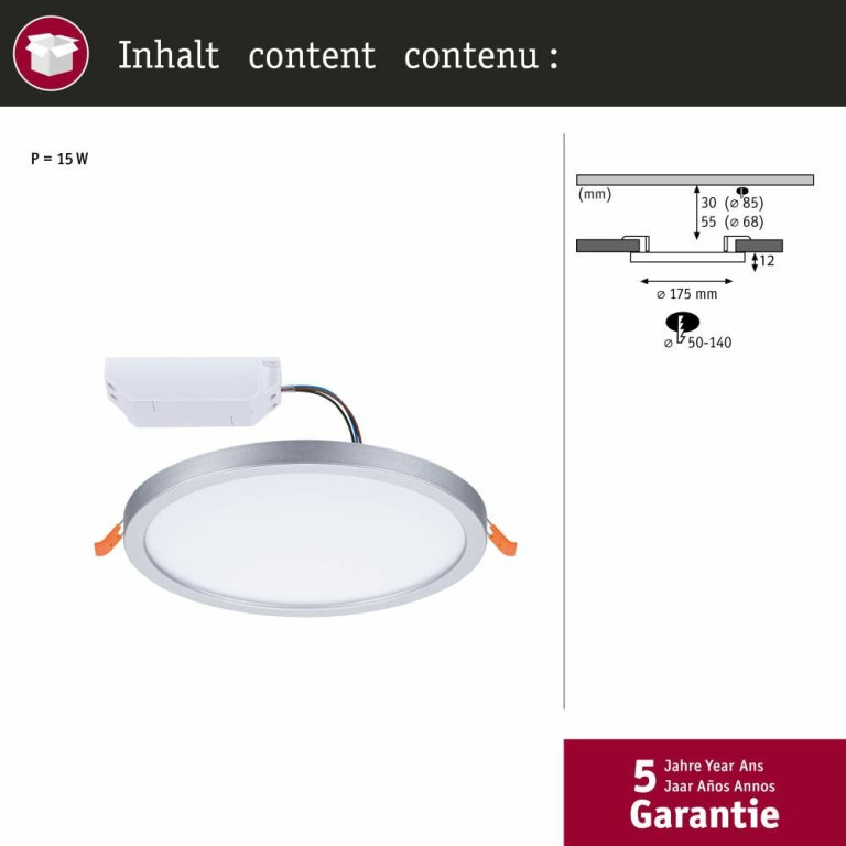 Paulmann Smart Home Zigbee LED Einbaupanel Areo VariFit IP44 rund 175mm 13W Chrom matt Tunable White
