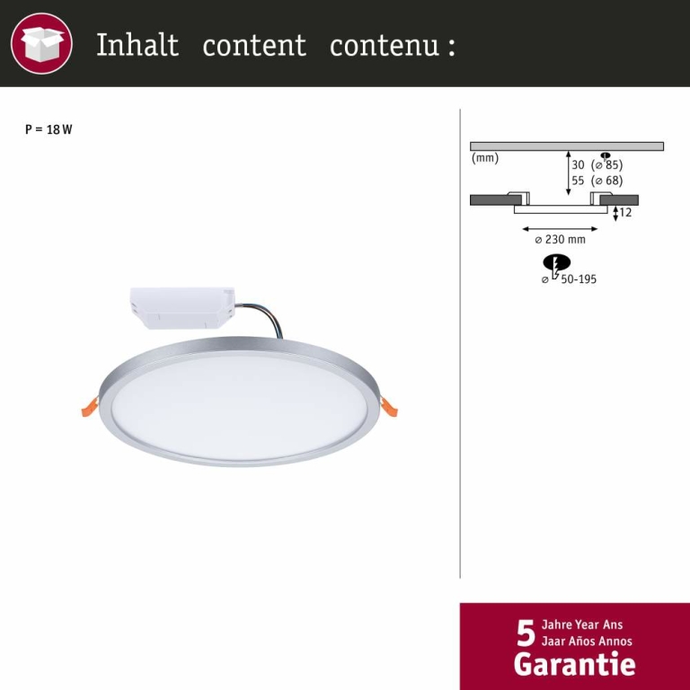 Paulmann Smart Home Zigbee LED Einbaupanel Areo VariFit IP44 rund 230mm 16W Chrom matt Tunable White