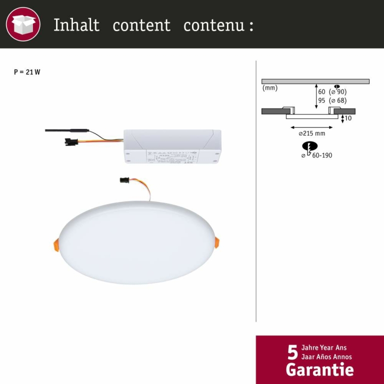Paulmann Smart Home Zigbee LED Einbaupanel Veluna VariFit Tunable White 215mm IP44 17W