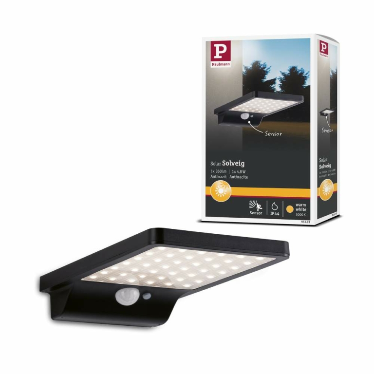 mit Lampen1a IP44 Solveig Warmweiß Paulmann Schwarz Wandleuchte Solar 95393 |