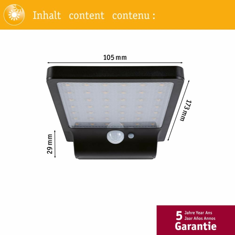 Paulmann Solar Wandleuchte Solveig Schwarz IP44 Warmweiß mit Dämmerungssensor und Bewegungsmelder