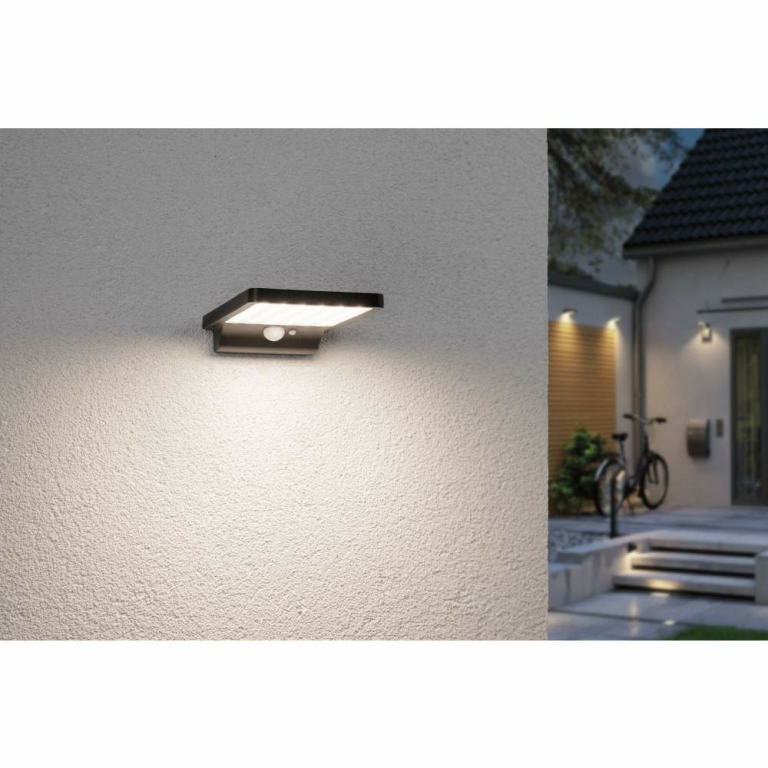 Paulmann Solar Wandleuchte Solveig Schwarz IP44 Warmweiß mit Dämmerungssensor und Bewegungsmelder