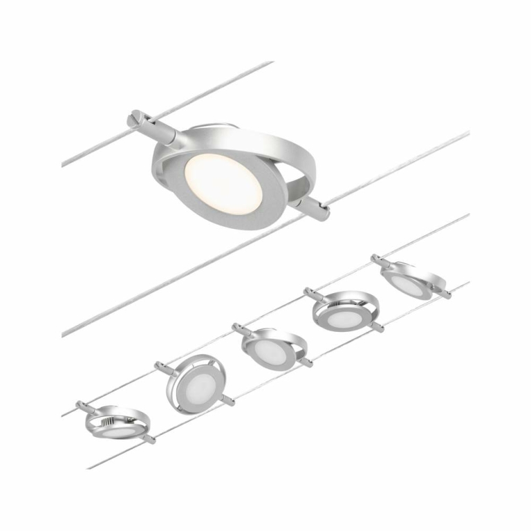 Paulmann LED Seilsystem RoundMac Basisset 5x280lm 5x4,5W 3000K 230/12V Chrom matt/Chrom