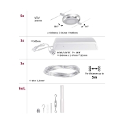 LED Seilsystem RoundMac Basisset 5x280lm 5x4,5W 3000K 230/12V Chrom matt/Chrom