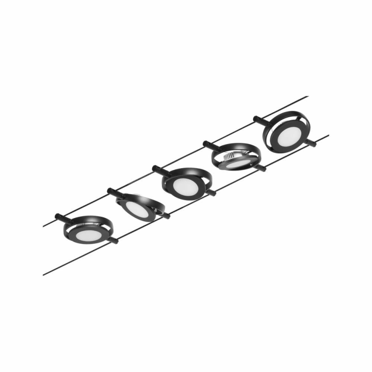 Paulmann LED Seilsystem RoundMac Basisset 5x280lm 5x4,5W 3000K 230/12V Schwarz matt/Chrom