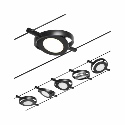 Paulmann LED Seilsystem RoundMac Basisset 5x280lm 5x4,5W 3000K 230/12V Schwarz matt/Chrom