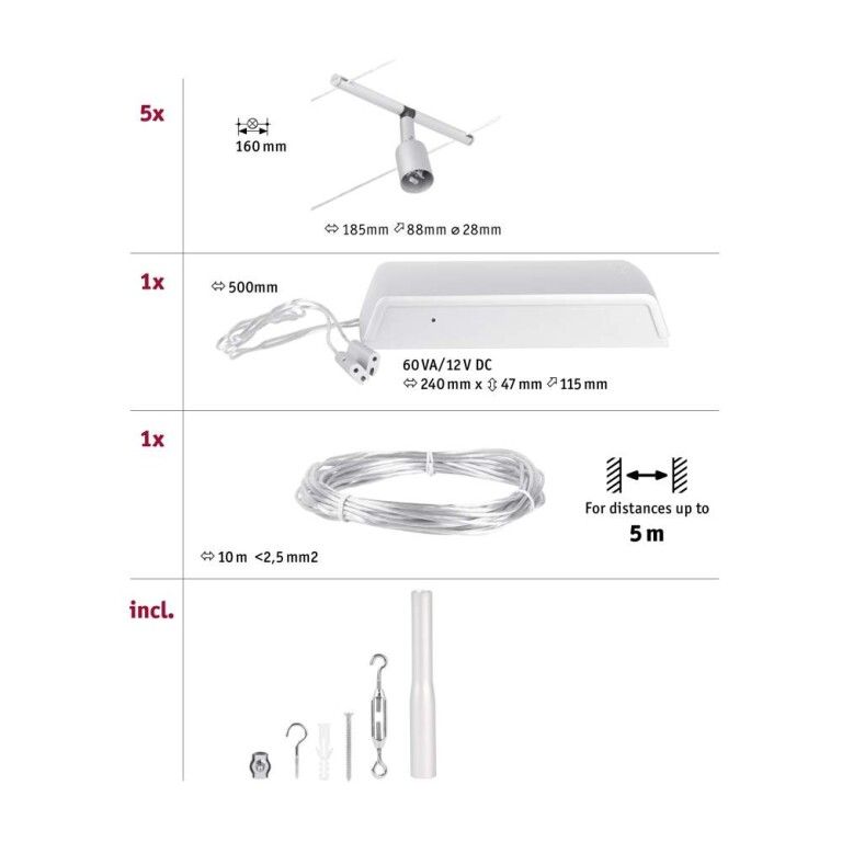 Paulmann Seilsystem Salt Basisset GU5,3 max. 5x10W 230/12V Chrom matt
