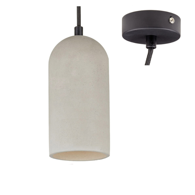 famlights | Betonpendelleuchte Daniela mit schwarzem Kabel in Grau E27 max. 25W