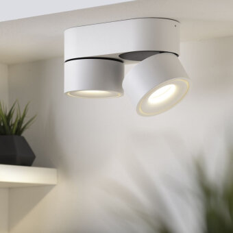 famlights | LED Aufbauspot Ben aus Metall in Weiß 2-fammig
