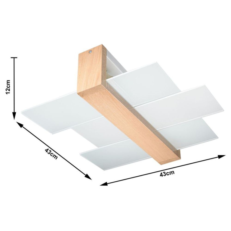 famlights famlights | Deckenleuchte Andrea aus Glas in Weiß und hellem Holz E27 max. 2 x 60W